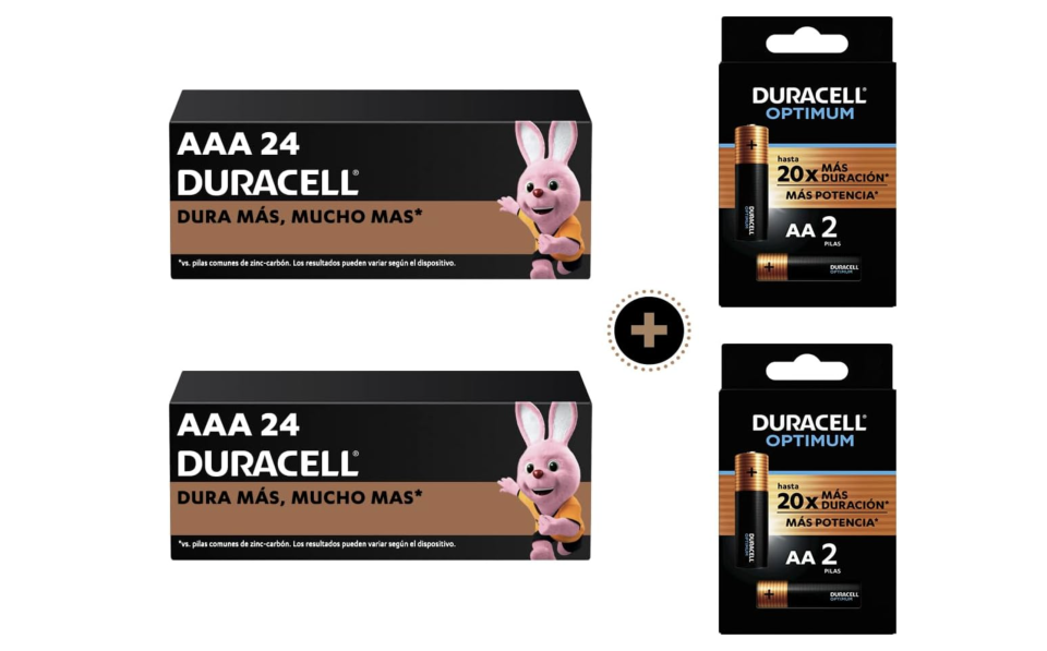 Duracell Kit AAA 1.5v | Paquete ecológico con 48 Pilas AAA + 4 Pilas AA Optimum de Alto Rendimiento. Foto: amazon.com