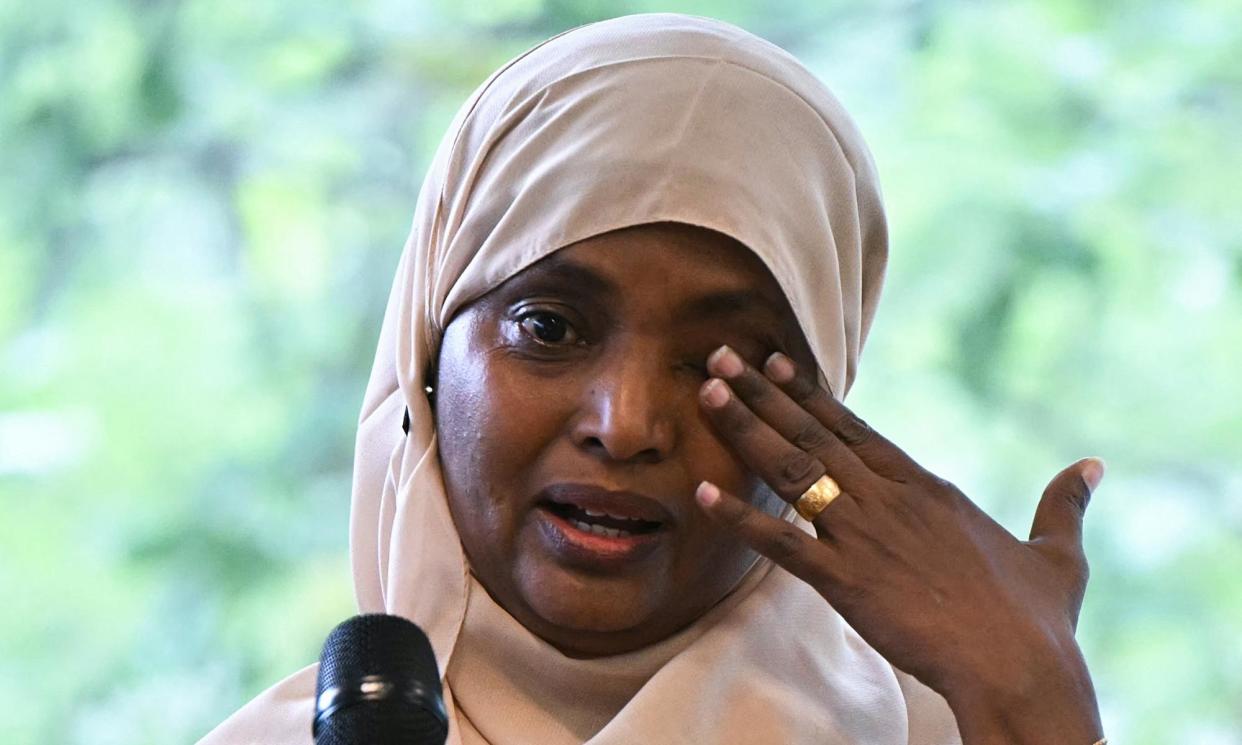 <span>Maryam Adam, a relative of one of the victims and a resident, gives a testimony at a press conference in London after the final report was published.</span><span>Photograph: Justin Tallis/AFP/Getty Images</span>