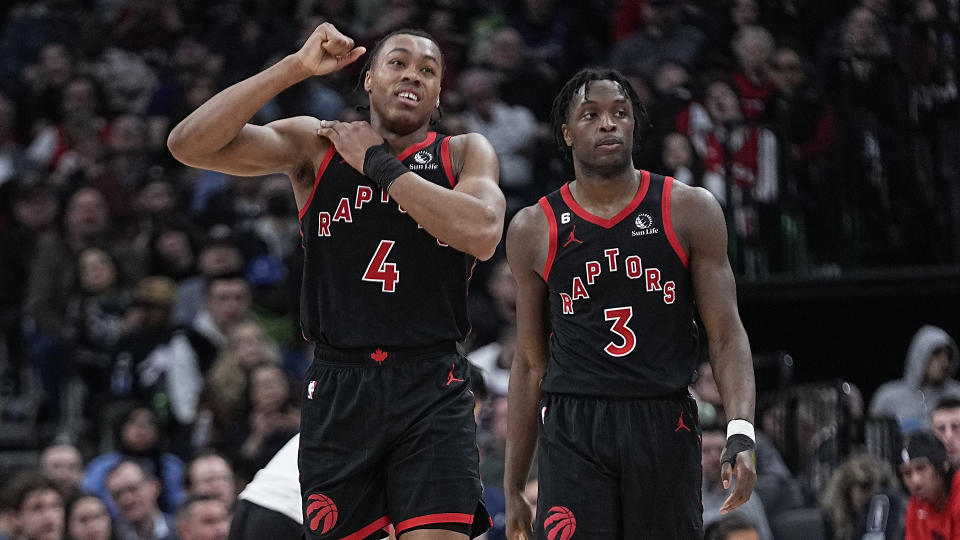 Scottie Barnes, left, and OG Anunoby, right, are two of the Raptors' franchise cornerstones. (John E. Sokolowski-USA TODAY Sports)