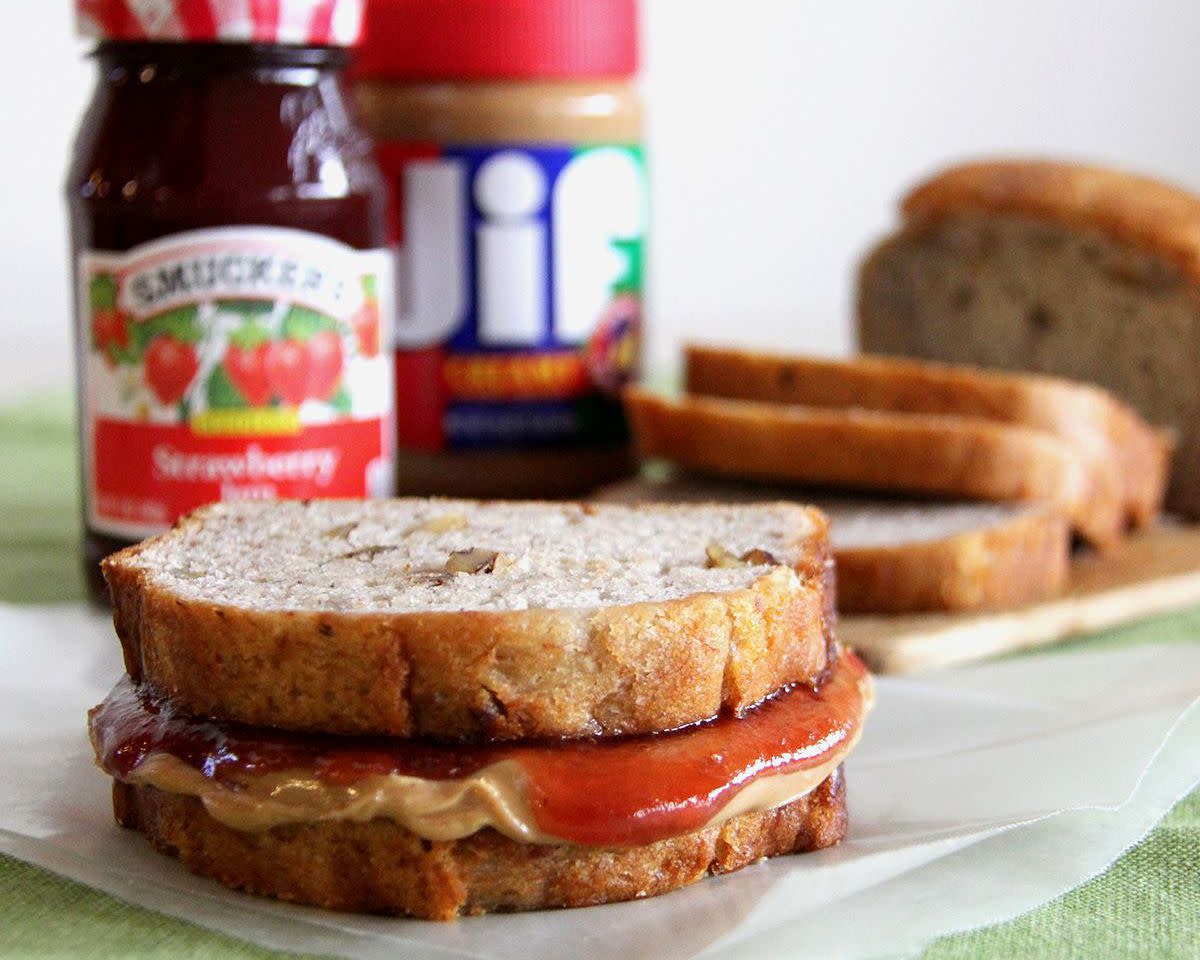 Smucker's and JIF peanut butter and jelly sandwich