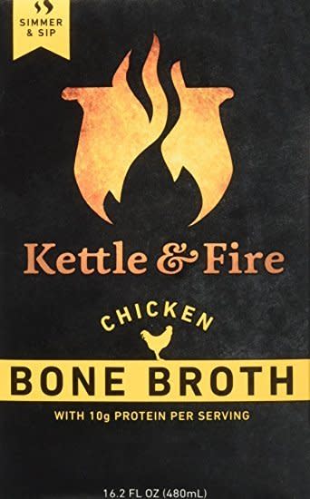 Because most of us are busy professionals with little time to simmer homemade bone broth for more than 20 hours,&nbsp;it's OK to find a shortcut here. Bone broth is a tasty, soothing alternative that'll satisfy your cold-weather craving for chicken noodle soup. Plus, it's rich in collagen to promote healthy skin, hair and nails.&nbsp;<br /><br />We recommend <a href="https://www.amazon.com/Kettle-Fire-Chicken-Organic-Collagen-rich/dp/B06WD6L4Z6/ref=sr_1_7_a_it?ie=UTF8&amp;qid=1516895470&amp;sr=8-7&amp;keywords=kettle%2Band%2Bfire%2Bbone%2Bbroth%2Borganic&amp;th=1" target="_blank">this protein-rich, Whole30-approved, pre-made bone broth from Kettle &amp; Fire</a>.&nbsp;