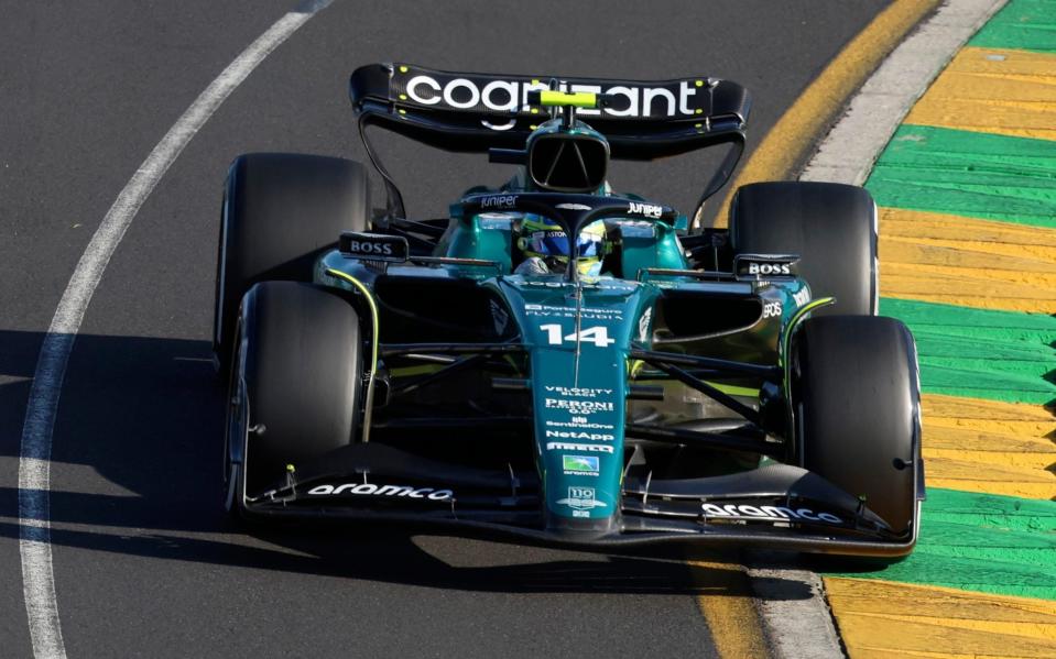 Aston Martin driver Fernando Alonso of Spain races through a corner during the Australian Formula One Grand Prix at Albert Park in Melbourne, Sunday, April 2, 2023. - AP Photo/Asanka Brendon Ratnayake