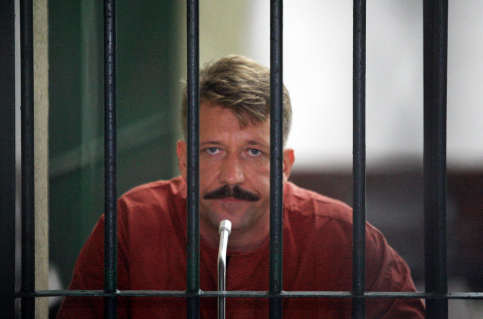 Viktor Bout sits inside a detention cell at Bangkok Supreme Court on July 28, 2008, in Bangkok, Thailand.  / Credit: Chumsak Kanoknan / Getty Images