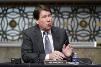 Sen. Bill Hagerty, R-Tenn., and former U.S. Ambassador to Japan, speaks in support of Rahm Emanuel's nomination to be U.S. Ambassador to Japan during a Senate Foreign Relations Committee hearing on Capitol Hill in Washington, Wednesday, Oct. 20, 2021. (AP Photo/Patrick Semansky)