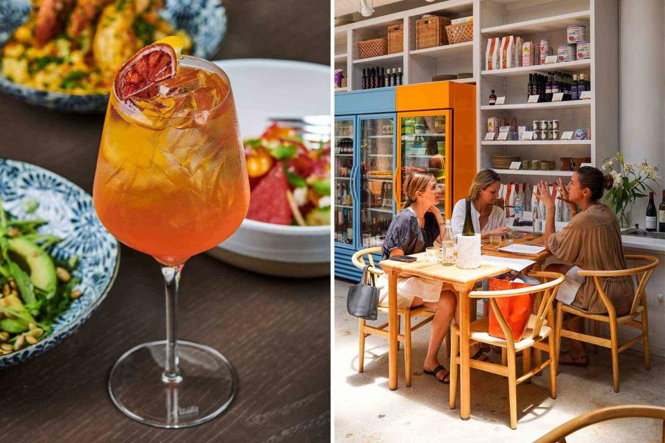 <p>From left: Felipe Cuevas/Courtesy of Thesis Hotel; Vanessa Diaz/Courtesy of Krüs Kitchen</p> From left: The passion-fruit infused Maracuya Spritz at Mamey, in Coral Gables, Florida; the dining room at Krüs Kitchen.