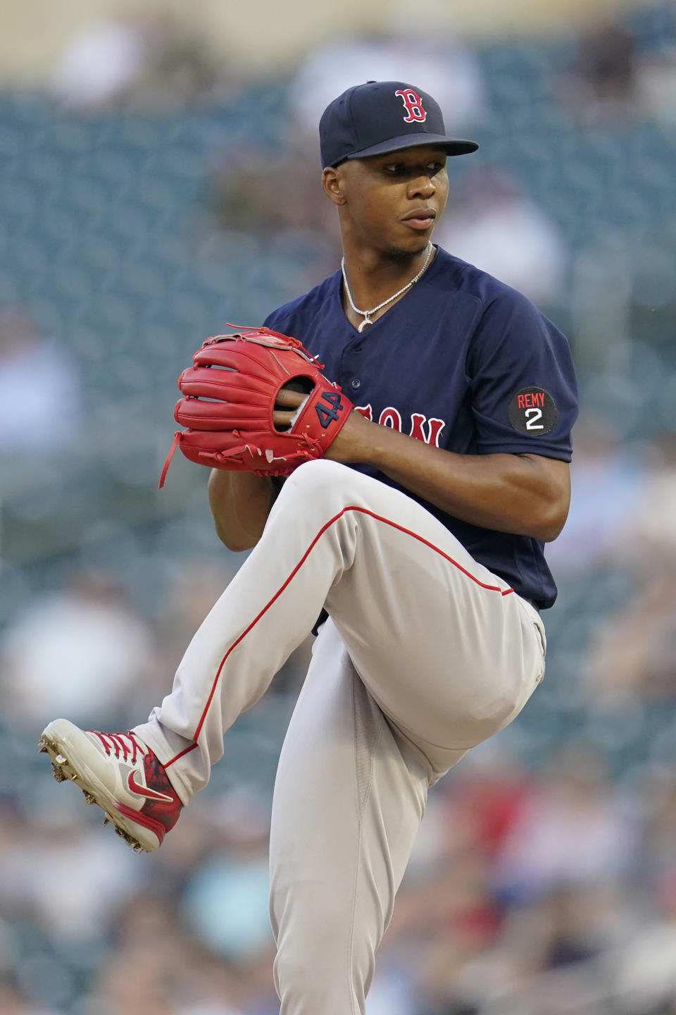 Boston Red Sox starting pitcher Brayan Bello delivers during the second inning of a baseball game against the Minnesota Twins, Monday, Aug. 29, 2022, in Minneapolis. (AP Photo/Abbie Parr)
