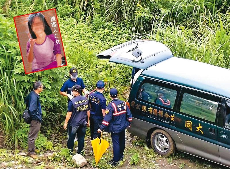 因共犯炫耀參與殺人案，警方循線在竹林大橋旁的草叢找到C女屍體。（東森新聞提供）