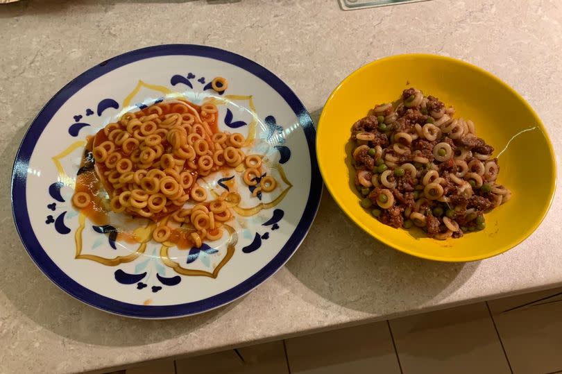 Spaghetti Hoops on toast (left) alongside anelletti al forno palermitano (right)