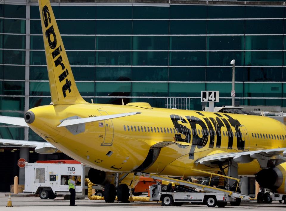 A Spirit airlines plane at Miami on Wednesday as a deal with JetBlue was announced. (Getty Images)