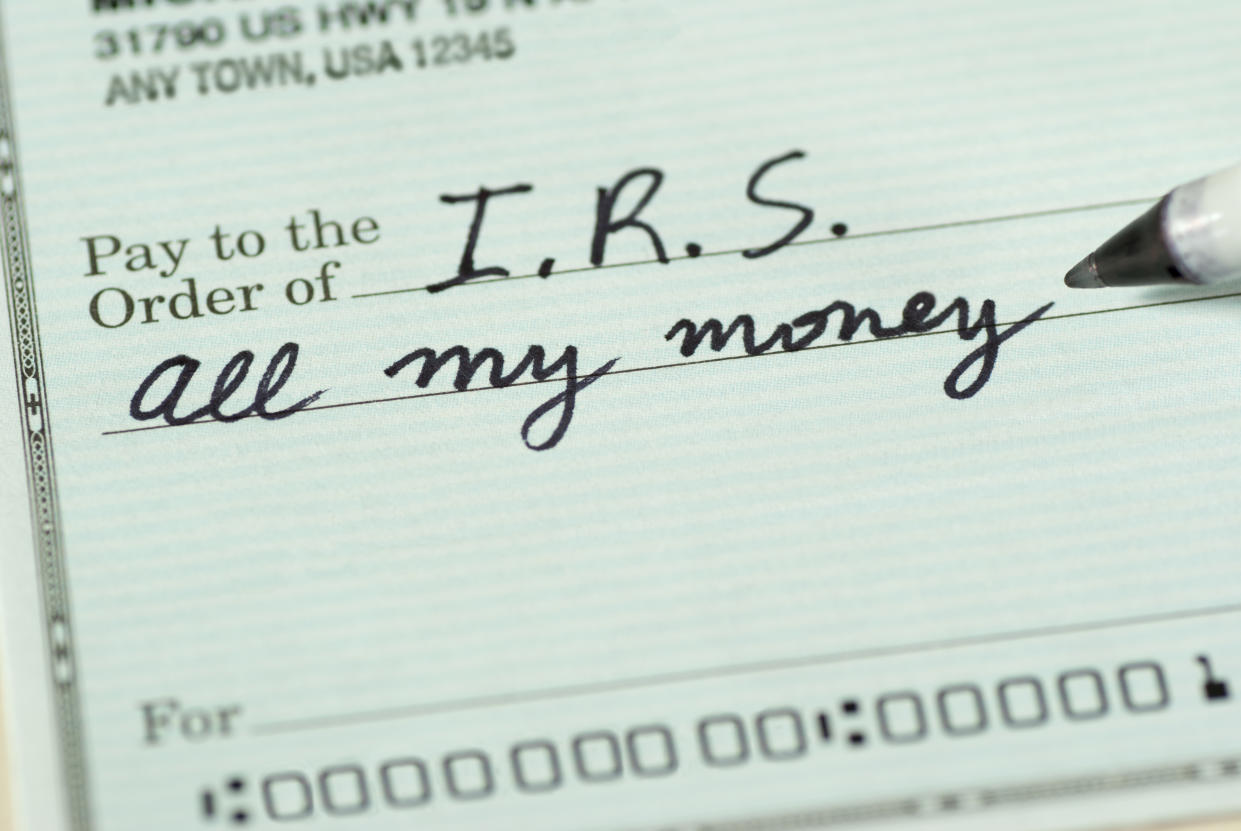 Closeup of a check to IRS for All My Money.