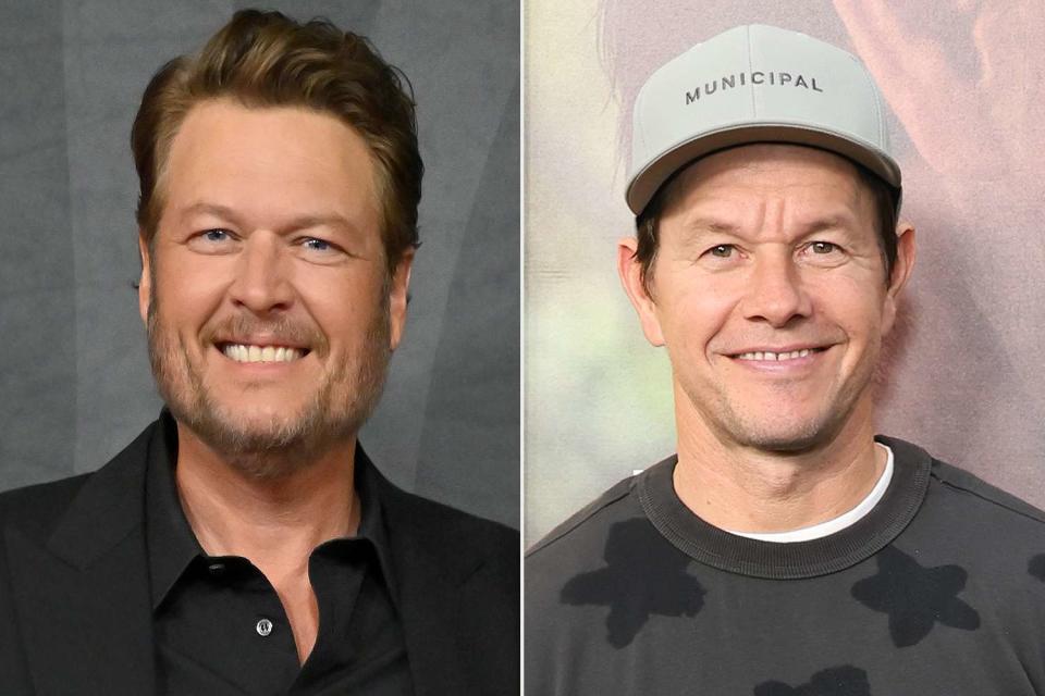 <p>David Becker/Getty; Monica Schipper/Getty </p>  Blake Shelton (L) attends the Keep Memory Alive Power of Love Gala benefit on May 10, 2024 in Las Vegas; (R) Mark Wahlberg attends a screening of "Arthur the King" Feb. 19, 2024 in Los Angeles