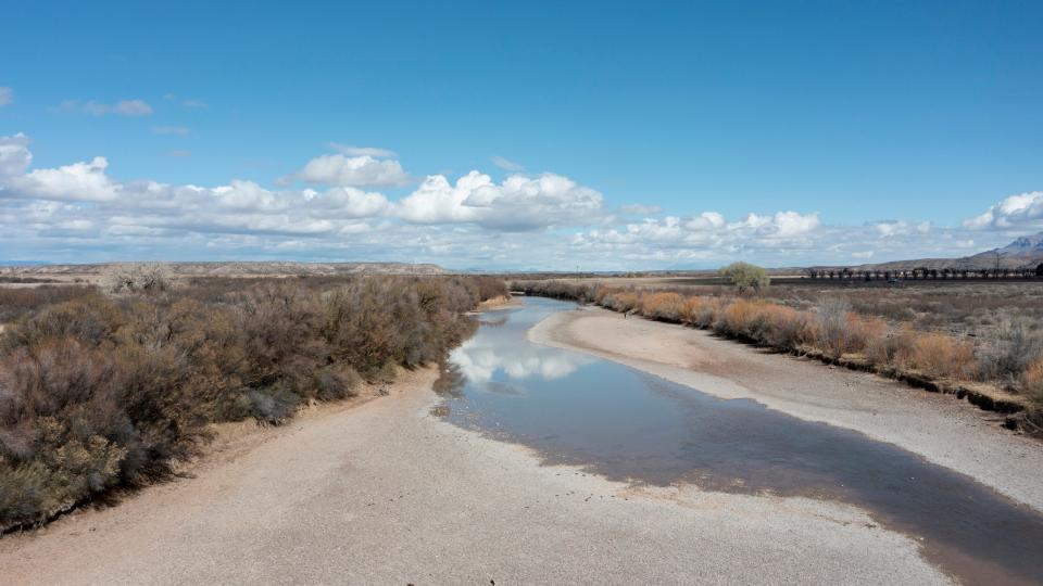 Water released from Caballo Reservoir mixes with ground water that has reached the surface in the Rio Grande during the first release of water from Elephant Butte Dam for the 2024 cycle on March 8, 2024.