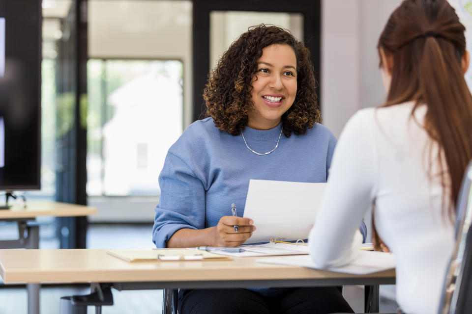 a person in the middle of an interview