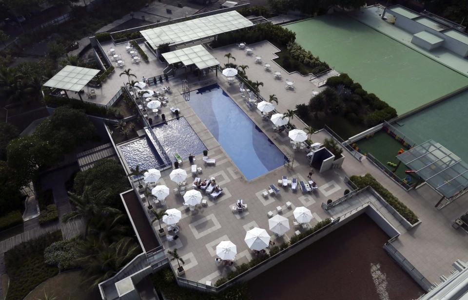 A view of the swimming pool at the Royal Tulip hotel, where the England soccer team will be staying at during the 2014 World Cup, in front of Sao Conrado beach in Rio de Janeiro, February 18, 2014. REUTERS/Pilar Olivares(BRAZIL - Tags: SPORT SOCCER WORLD CUP)