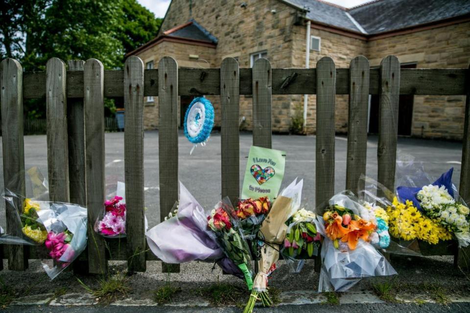 The Northern Echo: Flowers left at the scene of the collision in Esh Winning.