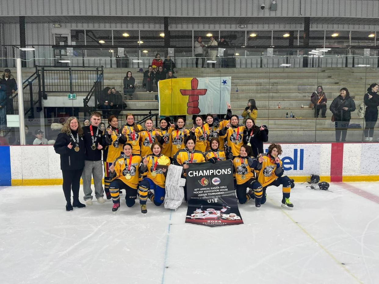 The Iqaluit Blizzards under-18 female team are still basking in the glory of their first league tournament win in a competition in Ottawa. (Submitted by Lauren Perrin - image credit)