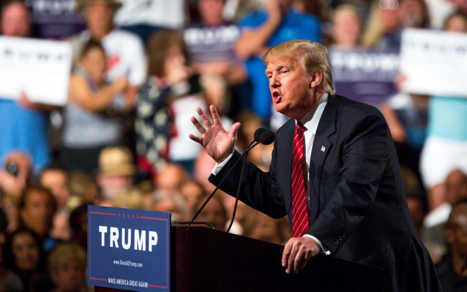 Donald Trump addresses supporters during a political rally at the Phoenix Convention Center in 2015  - Getty Images