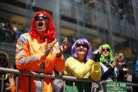 Race fans cheer runners at mile marker 26 of the 118th Boston Marathon Monday, April 21, 2014 in Boston. (AP Photo/Robert F. Bukaty)