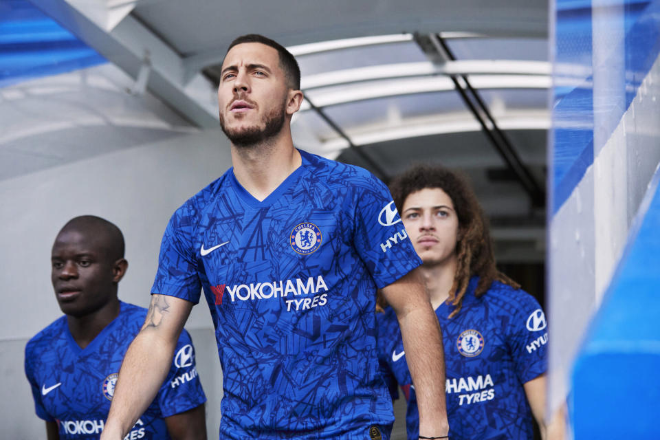 Chelsea's senior men's squad reveals the new kit at Stamford Bridge