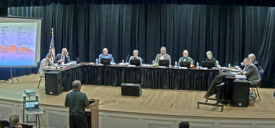 Currie resident Jason Hansley addresses the Pender County Commissioners on Jan. 16, to voice his concerns with the rezoning of land owned by TW & AG Timber, LLC. "What you're hearing tonight is a community that has came together to express our concerns."