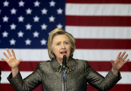 U.S. Presidential candidate Hillary Clinton speaks during a campaign event at AM Assembly Plant in Mishawaka, Indiana, United States, April 26, 2016. REUTERS/Jim Young