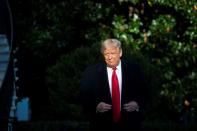 U.S. President Donald Trump departs the White House