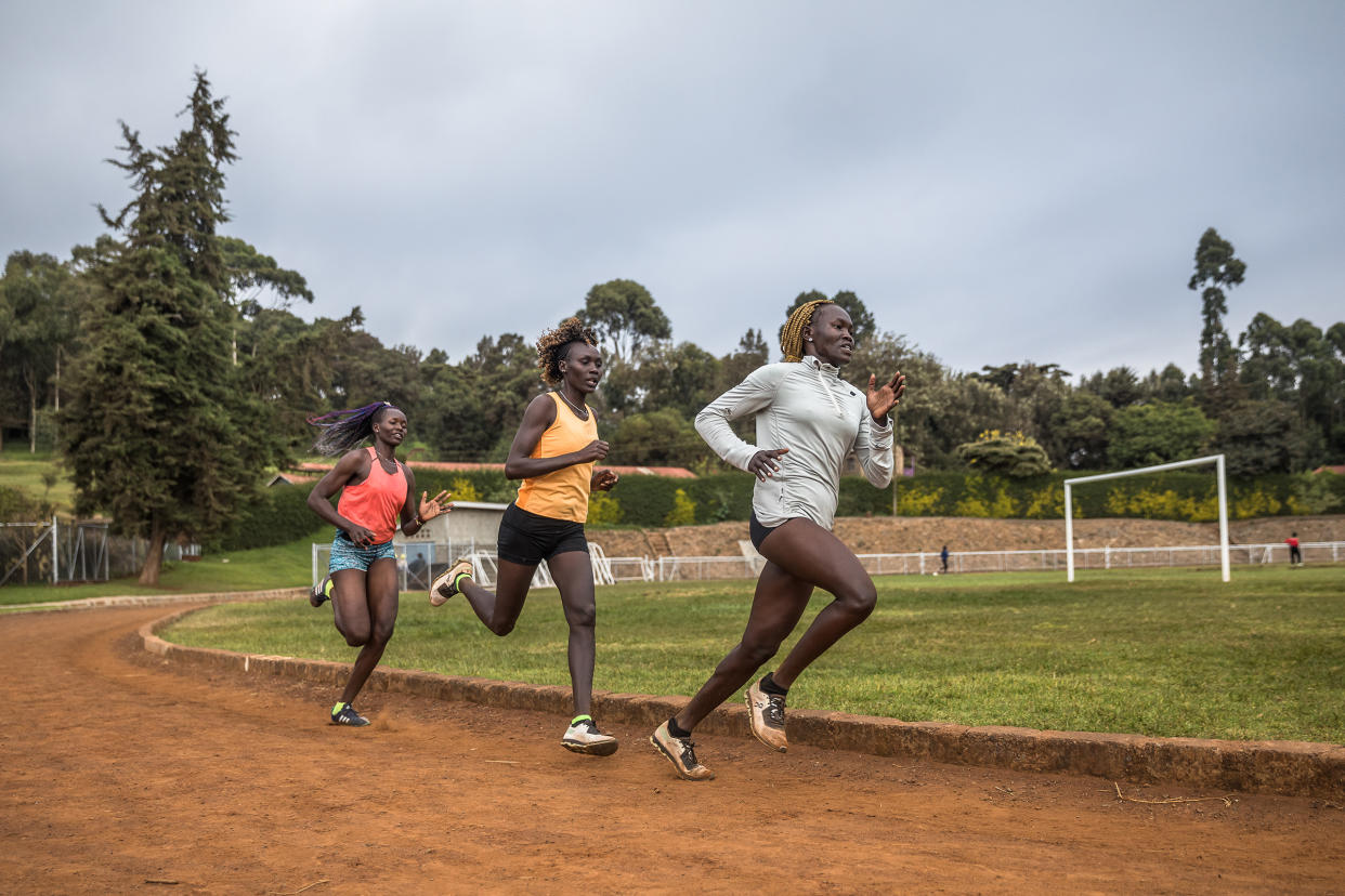 Refugee athletes run laps at the training camp in Ngong, Kenya.