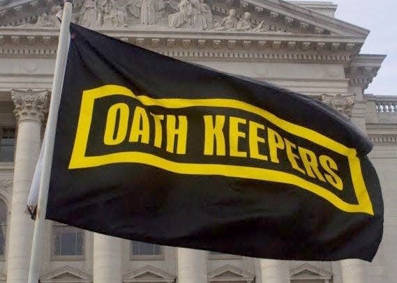 The anti-government group, Oath Keepers, says it plans to help protect Trump supporters at the president's rally in Dallas, Oct. 17, 2019.