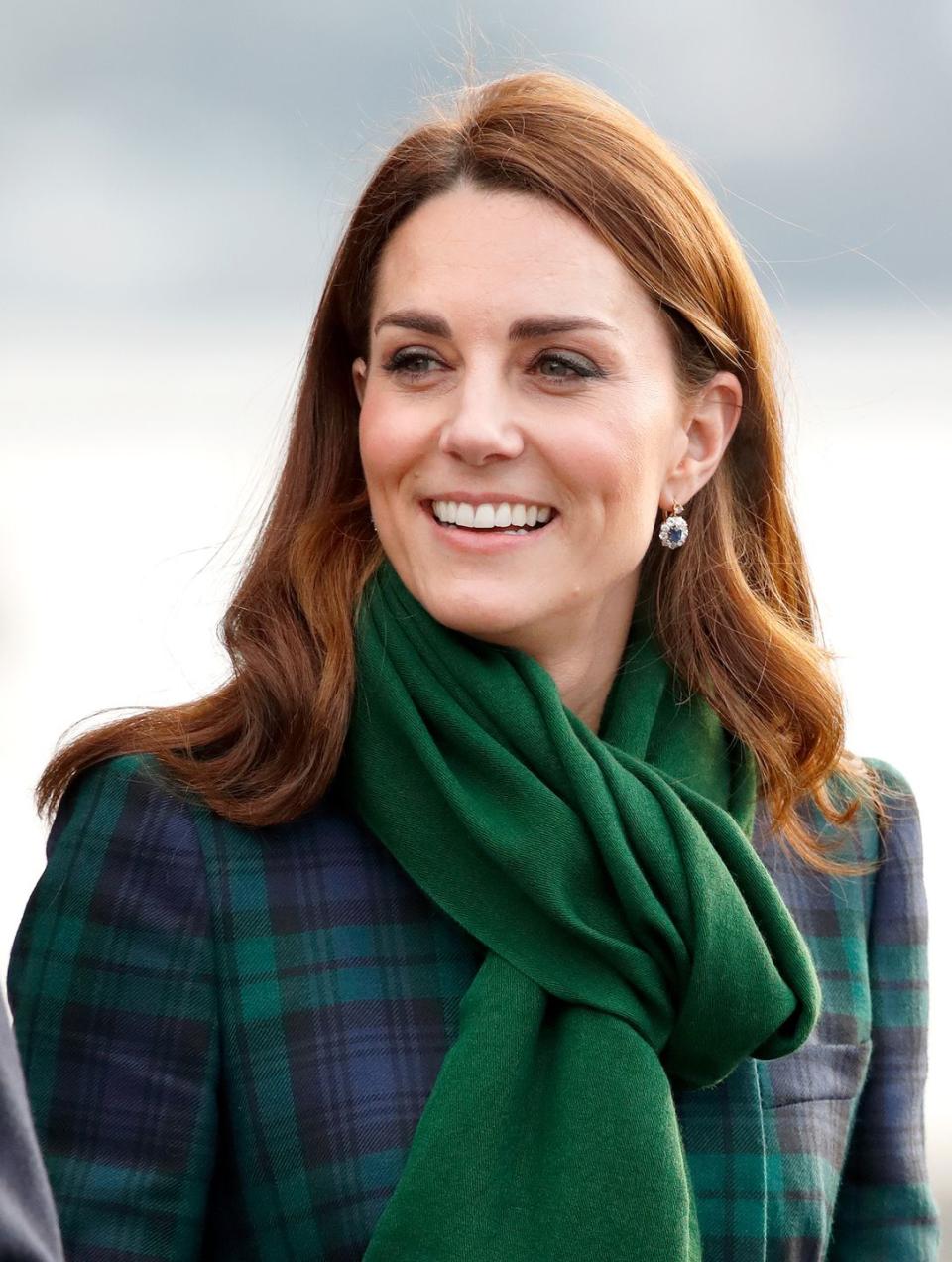 <p>For a visit to Scotland in 2019, Kate Middleton wore a pair of sapphire and diamond drop earrings that belonged to her mother-in-law Princess Diana. Prince William reportedly gifted them to his wife when they got engaged in 2010. </p>