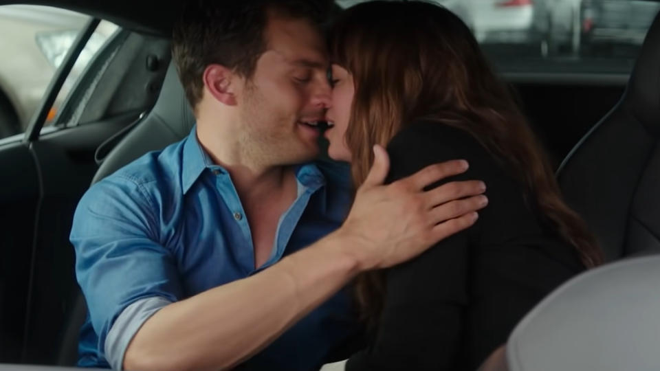 Jamie Dornan and Dakota Johnson perform the Audi R8 scene in the movie adaptation of 'Fifty Shades Freed'. (Universal)