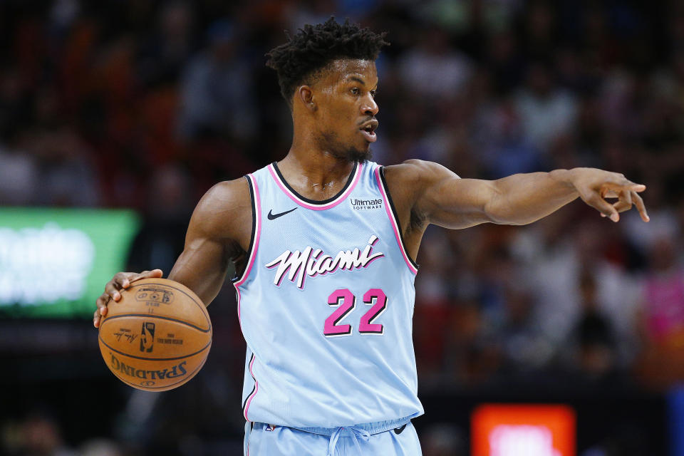 Jordan Brand's top competitors are expected to court Jimmy Butler after his unexpected split with the sneaker giant. (Michael Reaves/Getty Images)