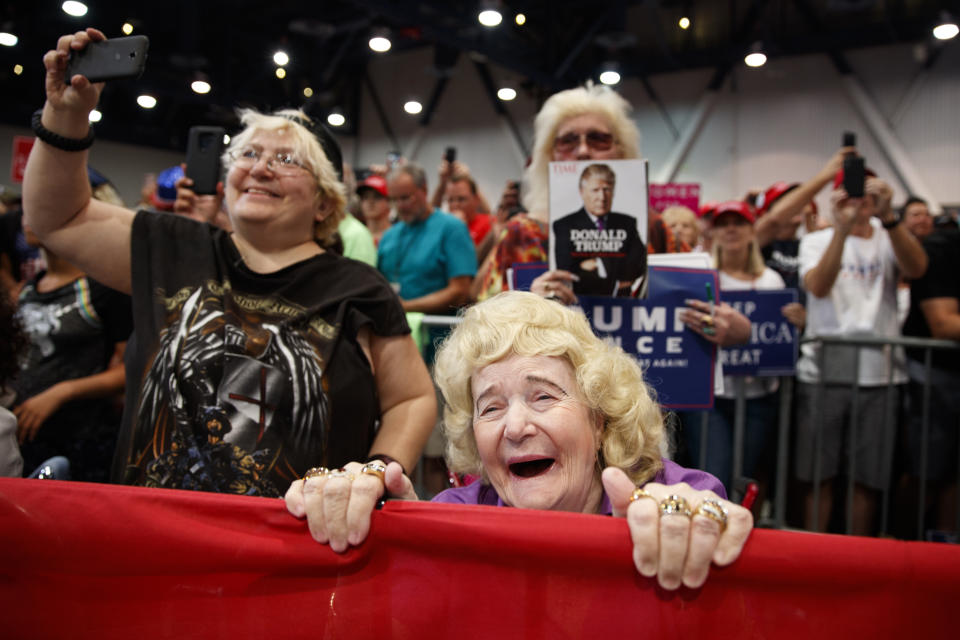 Supporters of President Donald Trump listen to him speak during a campaign rally, Thursday, Sept. 20, 2018, in Las Vegas. (AP Photo/Evan Vucci)