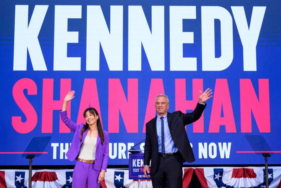 PHOTO: Presidential candidate Robert F Kennedy Jr. announces his running mate Nicole Shanahan in Oakland, Calif., March 26, 2024.  (Josh Edelson/AFP via Getty Images)