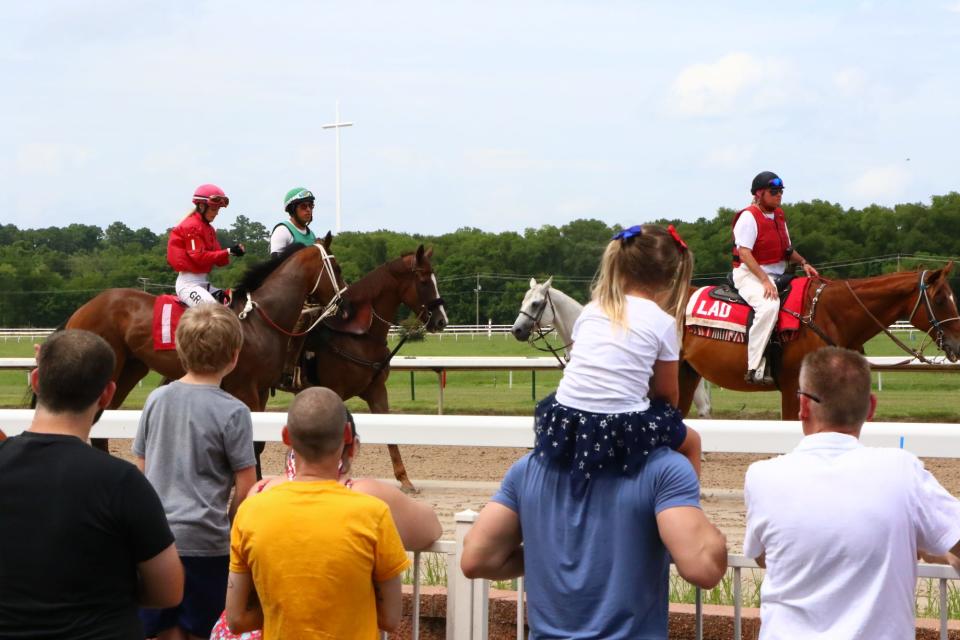 Visitors celebrate Fourth of July during the Exotic Animal Races at Harrah's Louisiana Downs in Bossier City.