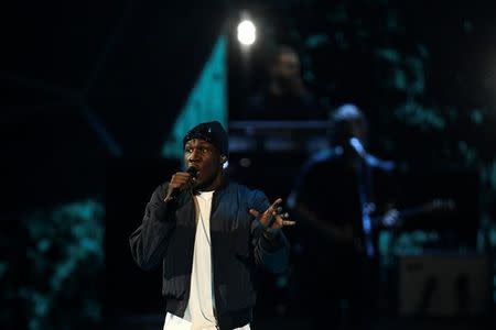 FILE PHOTO: Stormzy performs at the Brit Awards at the O2 Arena in London, Britain, February 22, 2017. REUTERS/Toby Melville/File Photo