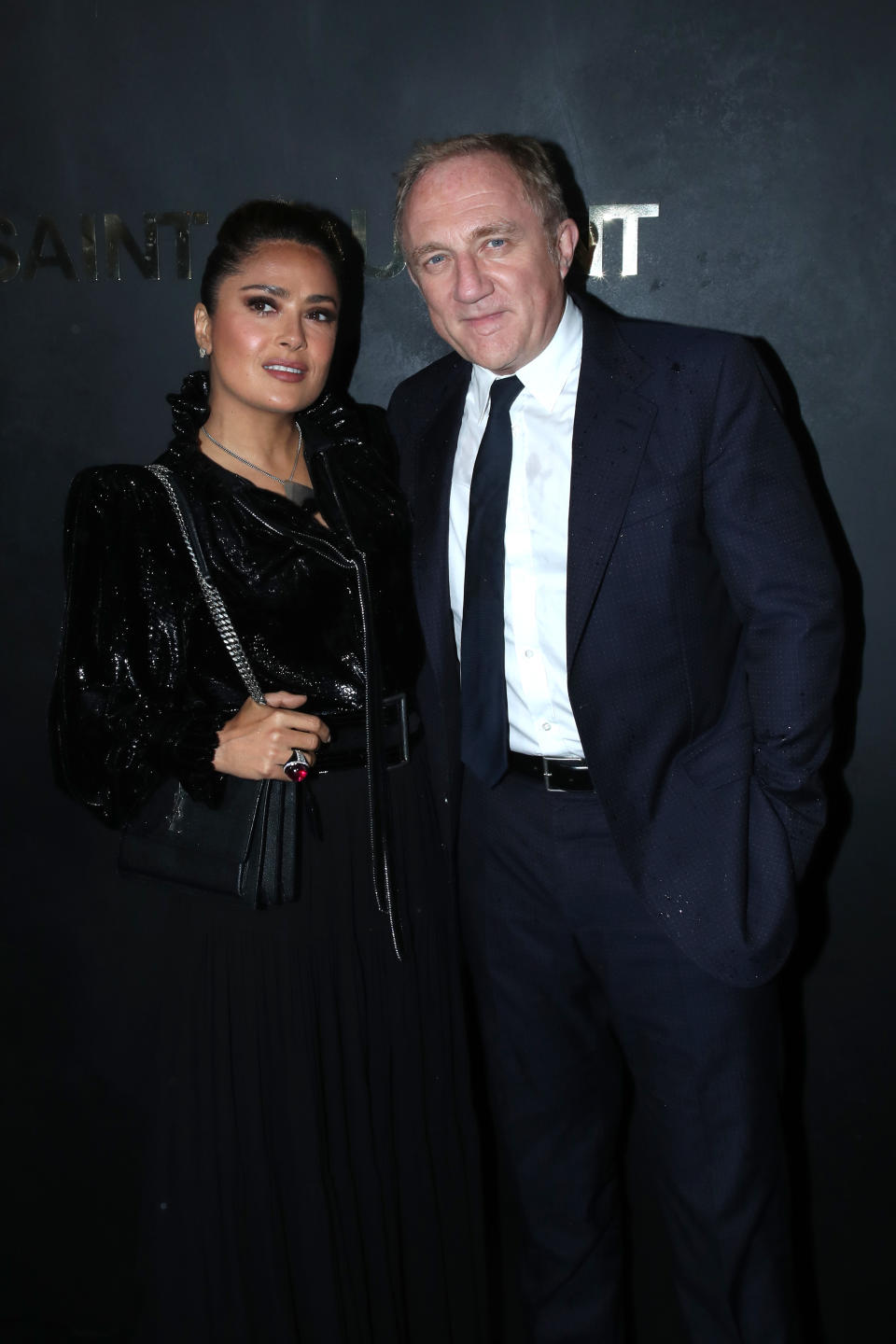 PARIS, FRANCE - SEPTEMBER 24: CEO of Kering Group, Francois-Henri Pinault and his wife actress Salma Hayek attend the Saint Laurent Womenswear Spring/Summer 2020 show as part of Paris Fashion Week on September 24, 2019 in Paris, France. (Photo by Bertrand Rindoff Petroff/Getty Images)