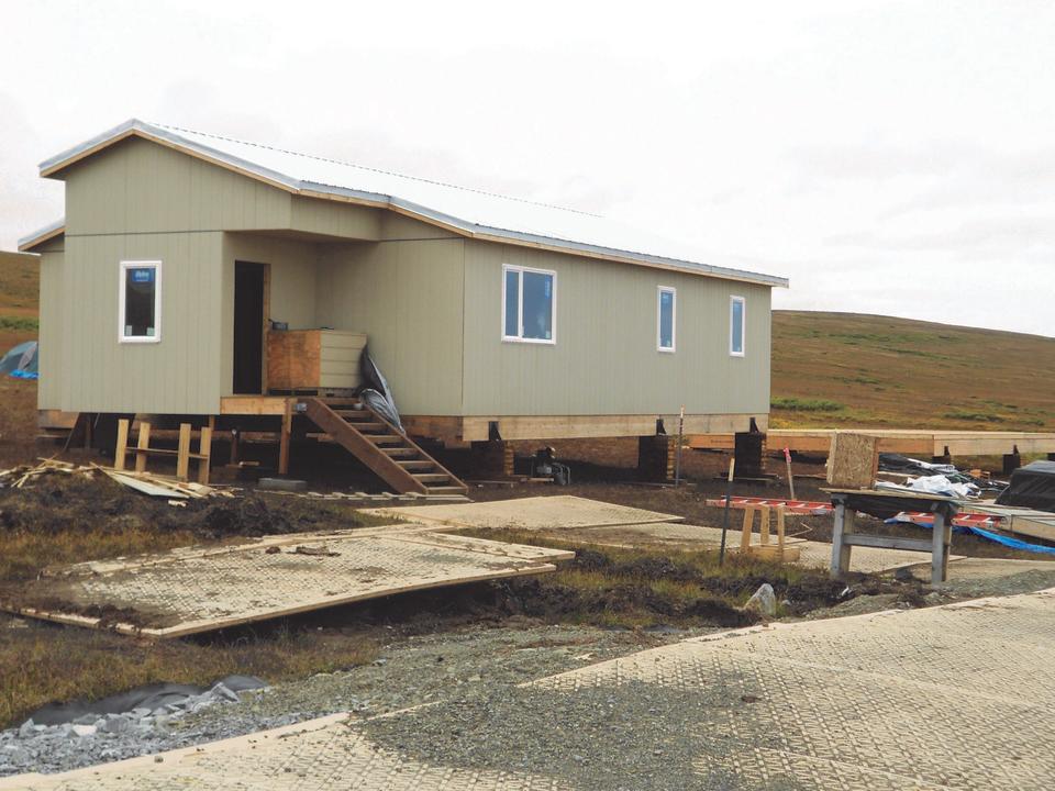 A new house in Mertarvik is seen during construction in 2011. Mertarvik is the new village site where residents of Newtok, a Yup'ik village on the eroding Ninglick River, are moving. (Photo provided by Alaska Division of Community and Regional Affairs)