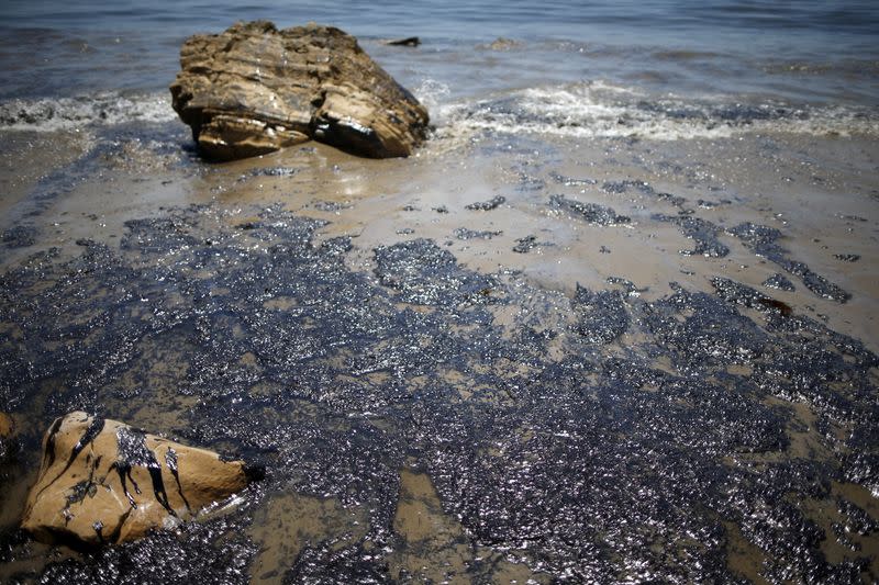 FILE PHOTO: An oil slick is seen along the coast of Refugio State Beach in Goleta