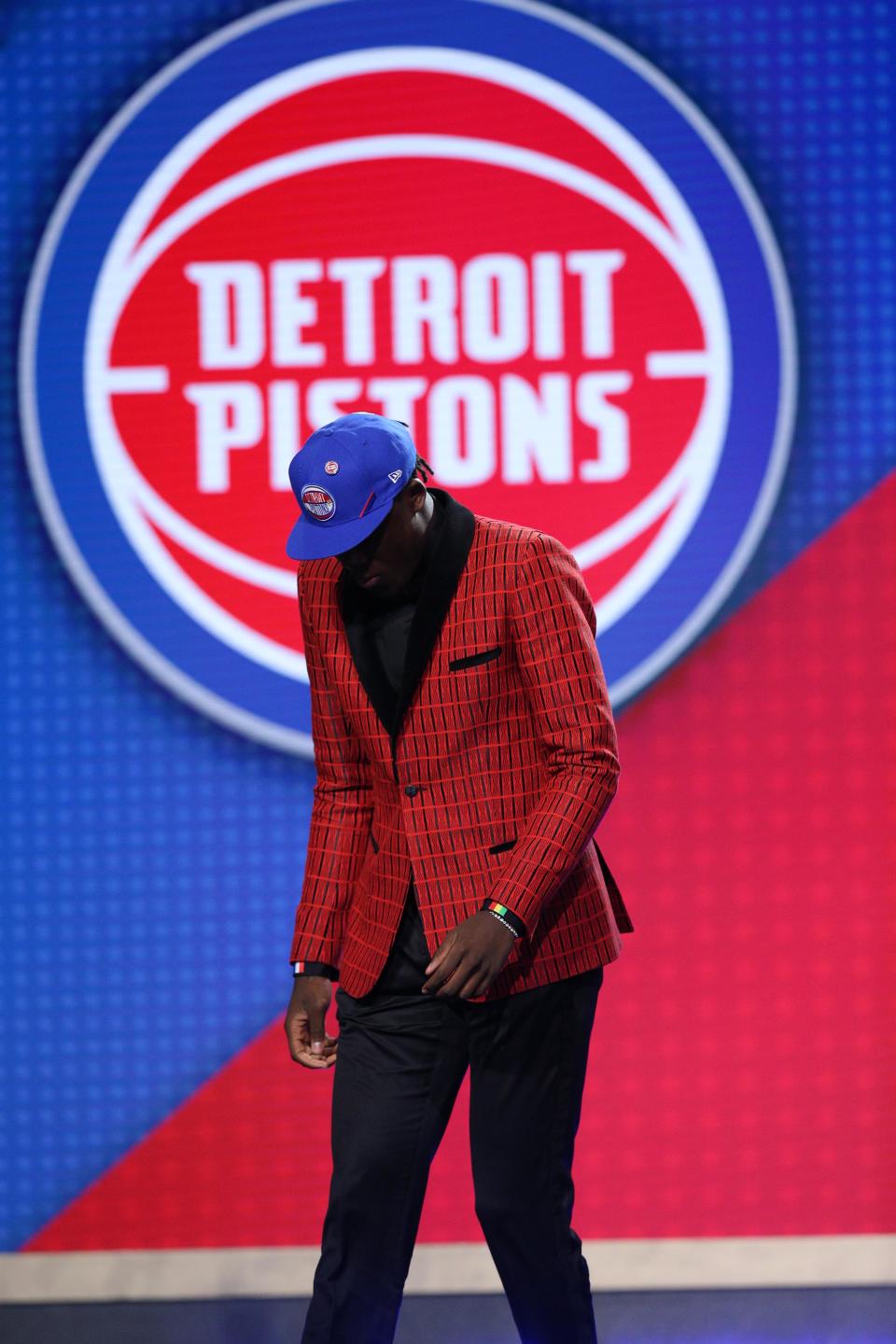 Sekou Doumbouya (Guinea) walks off the stage after being selected as the 15 overall pick by the Detroit Pistons in the first round at Barclays Center in Brooklyn, N.Y. on June 20, 2019.