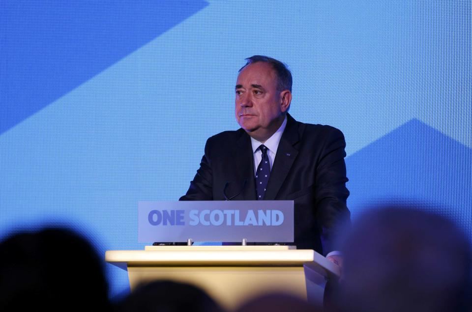 Scotland's First Minister Alex Salmond speaks at the "Yes" Campaign headquarters in Edinburgh, Scotland