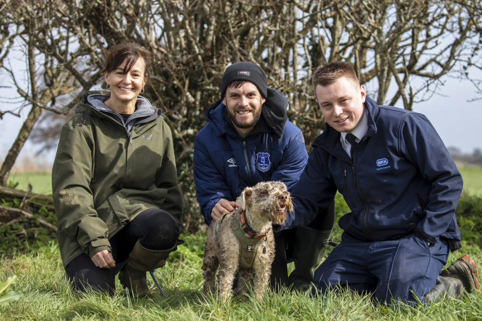 RSPCA officers Zoe, Nick and Dean with Arlo. (RSPCA/SWNS)