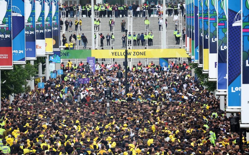 Fans of Borussia Dortmund and Real Madrid gather ahead of the big game at Wembley