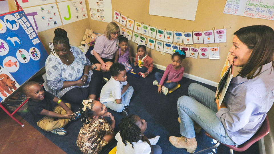 Jennifer Garner, a Save the Children board member and ambassador, visited the school for a first look at the program and read to the children. (NBC News)