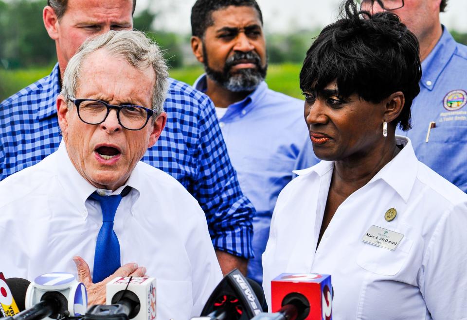 Ohio Governor Mike Dewine visited Trotwood Tuesday, May 28 to survey damage by tornadoes late Monday night. Dewine was brought in by Ohio State Highway Patrol helicopter then  met with Trotwood Mayor Mary McDonald and toured the area. WHIO File