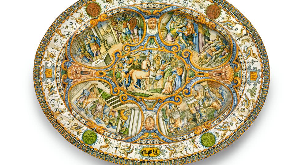An oval Italian maiolica dish that sold for $163,800 at one of the auctions. - Christie's Images Limited 2023