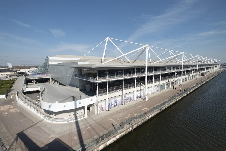 LONDON, UNITED KINGDOM - MARCH 26: A view of the  ExCel Center in London, United Kingdom on March 26, 2020.  Construction workers began to convert the into a 4,000 bed temporary hospital to deal with Coronavirus patients in The facility is to be called the NHS Nightingale. (Photo by Ray Tang/Anadolu Agency via Getty Images)