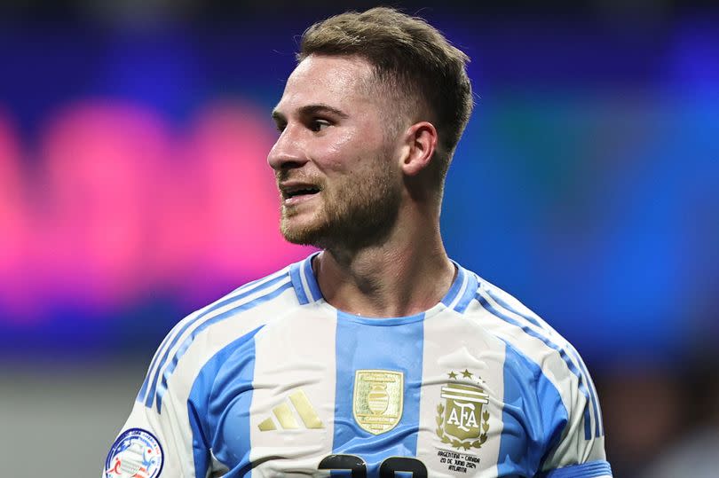 ATLANTA, GEORGIA - JUNE 20: Alexis Mac Allister of Argentina gestures during the CONMEBOL Copa America group A match between Argentina and Canada at Mercedes-Benz Stadium on June 20, 2024 in Atlanta, Georgia.