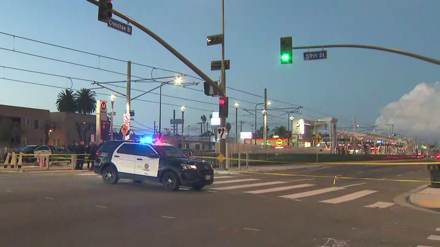 A man was fatally shot at the Hyde Park K-Line Metro Station in South L.A. on Dec. 30, 2023. (KTLA)