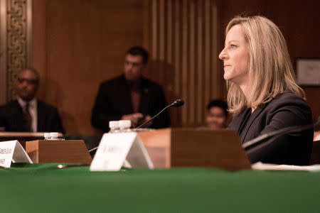 Kathleen Laura Kraninger testifies before a Senate Banking Committee hearing on her nomination to be director of the Consumer Financial Protection Bureau on Capitol Hill in Washington, U.S., July 19, 2018. REUTERS/Alex Wroblewski