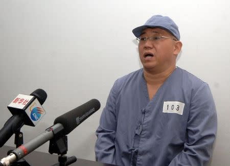 Kenneth Bae, a Korean-American Christian missionary who has been detained in North Korea for more than a year, appears before a limited number of media outlets in Pyongyang in this undated photo released by North Korea's Korean Central News Agency (KCNA) on January 20, 2014. REUTERS/KCNA/Files